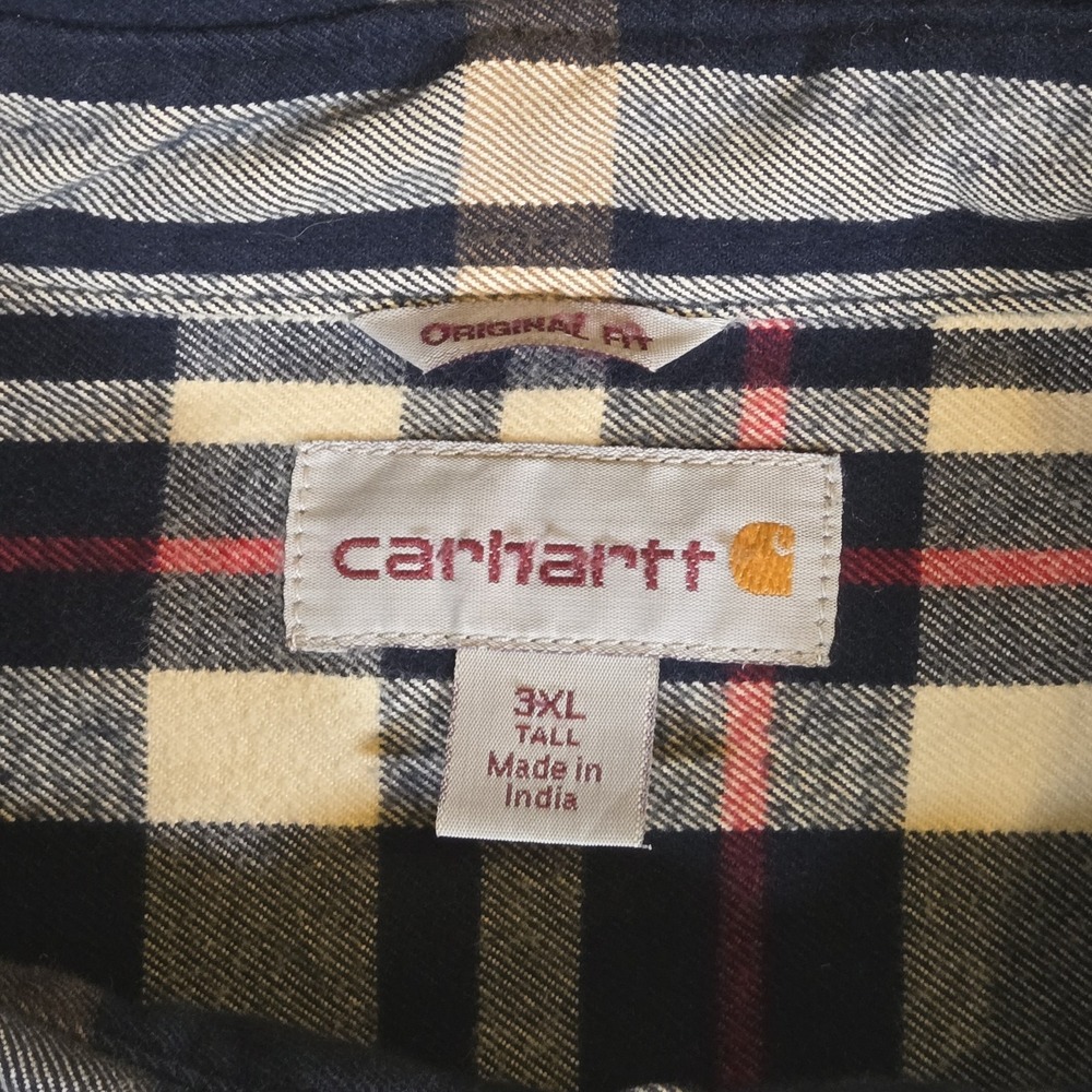 Carhartt Heavyweight Flannel Button Up Plaid Shirt Original Fit Size 3XL Navy - Picture 3 of 7